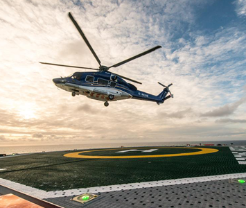 The H175 helicopter on the Golden Eagle platform in the North Sea